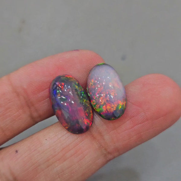 2pcs Ethiopian Black Smoked Opal Cabochon | Oval | Size: 18x10mm