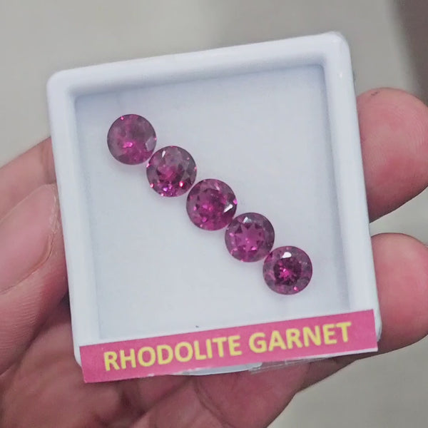 5 Pcs Natural Rhodolite Garnet Faceted | Shape: Round | Size: 7mm
