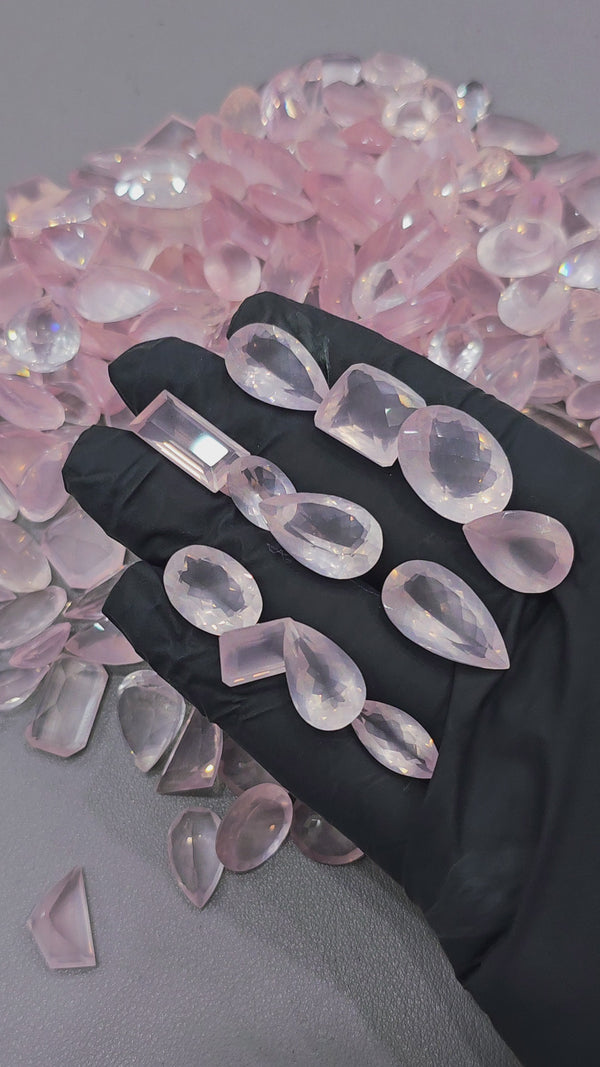 100 Carat Scoop of High Quality Faceted Rosequartz | 15-25mm sizes | 10 Pcs approx