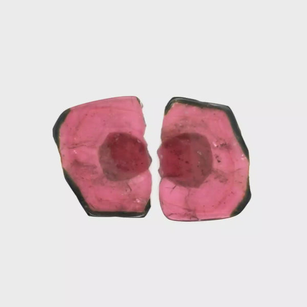 1 Pair Of Natural Watermelon Tourmaline Slice | Size:42x32mm | With Certificate