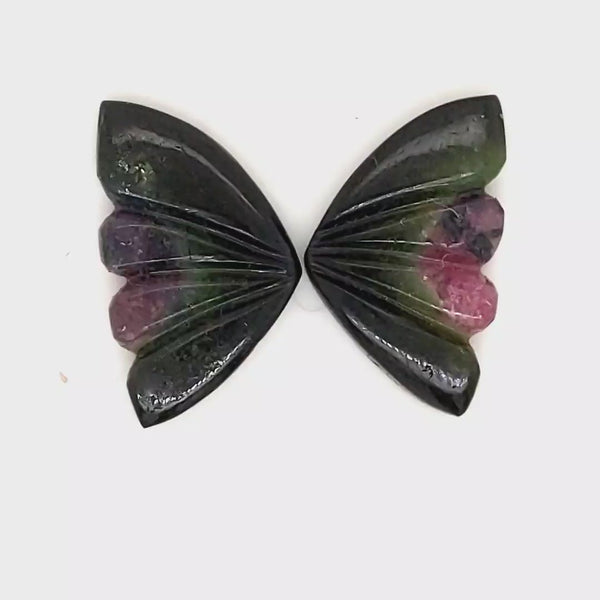 Natural Watermelon Tourmaline Butterfly Carved Pair | Size:18x11mm