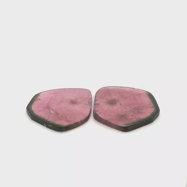 1 Pair Of Natural Watermelon Tourmaline Slice | Size:40x29mm | With Certificate