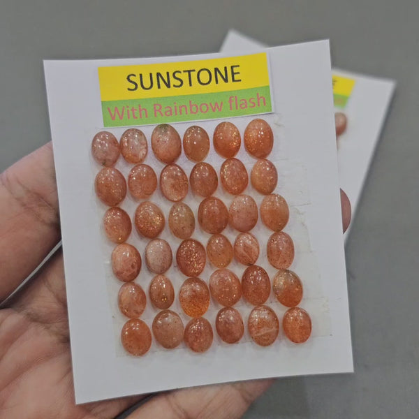 1 Card of Natural Sunstone Cabochons | 36 Pcs | Shimmering Quality