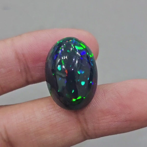 Natural Ethiopian Black Smoked Opal Cabochon | Oval | Size: 23x17mm | 21.60Cts
