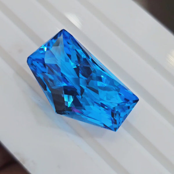 54.4Cts Of Natural Swiss Blue Topaz Checker Cut | Fancy | 29x17mm
