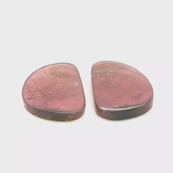 1 Pair Of Natural Watermelon Tourmaline Slice | Size:29x16mm | With Certificate