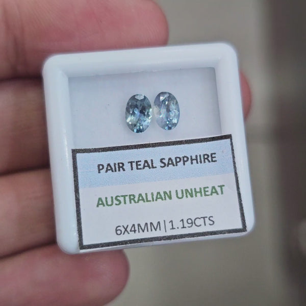 1.19cts Pair Natural Australian Teal Sapphire | 6x4mm| Oval |Unheated