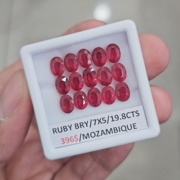 15Pcs of Natural Mozambique Ruby Faceted  | Oval | Size: 7x5mm