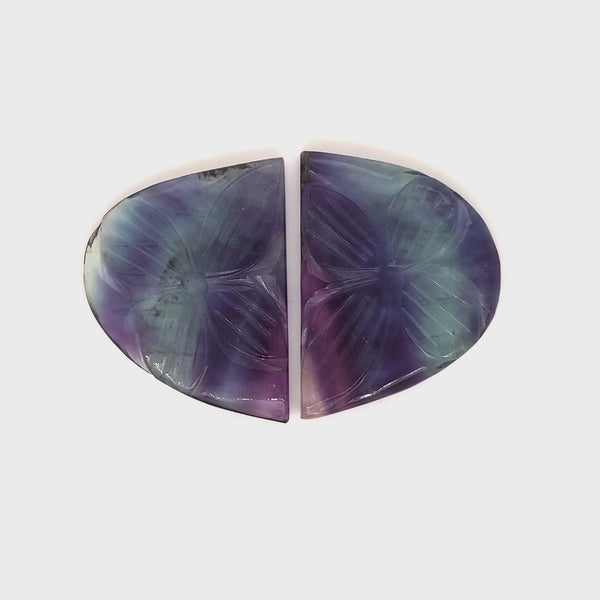 Natural Flourite Stone Pair Carved | Size: 35x26mm