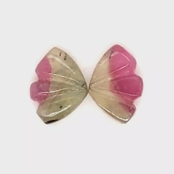 Natural Watermelon Tourmaline Butterfly Carved Pair | Size:9x6mm