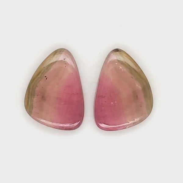 1 Pair Of Natural Watermelon Tourmaline Slice | Size:17x13mm | With Certificate