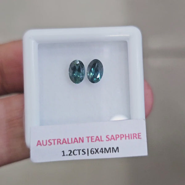 1.2cts Pair Natural Australian Teal Sapphire | 6x4mm| Oval |Unheated