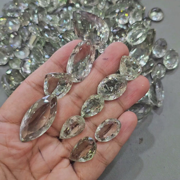 250 Grams of Unheated Prasiolite with inclusions Faceted | 20-40mm | 40-50Pcs