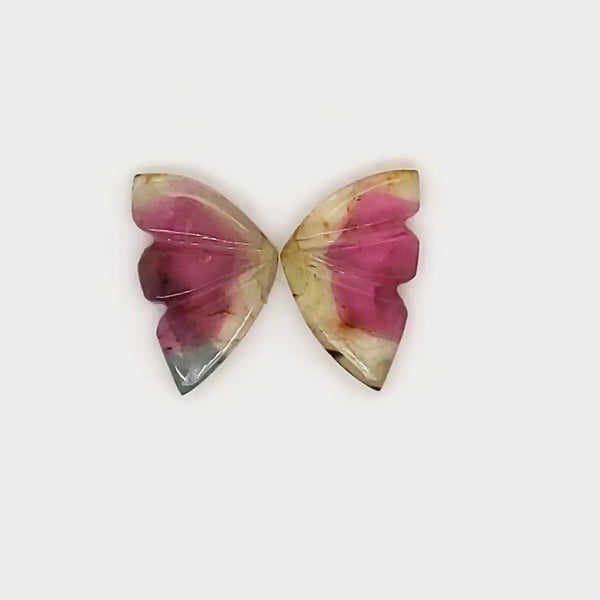 Natural Watermelon Tourmaline Butterfly Carved Pair | Size:13x8mm