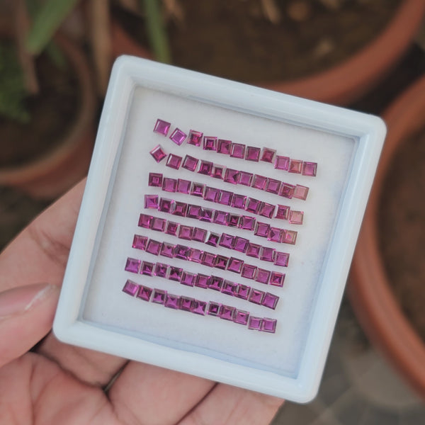 50 Natural Pink Rhodolite Garnet : Square Shape | Size:3mm