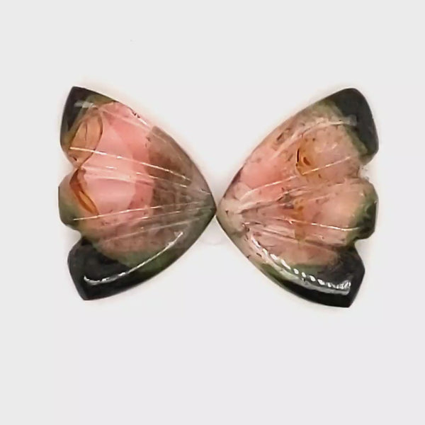 Natural Watermelon Tourmaline Butterfly Carved Pair | Size:11x8mm