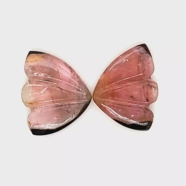 Natural Watermelon Tourmaline Butterfly Carved Pair | Size:12x9mm