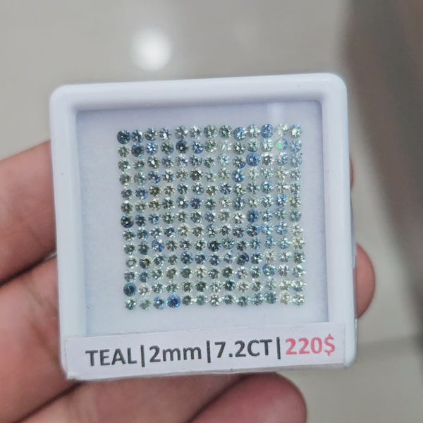 1 Box Of Natural Teal Australian Sapphire | 2mm| Round Ideal Cut
