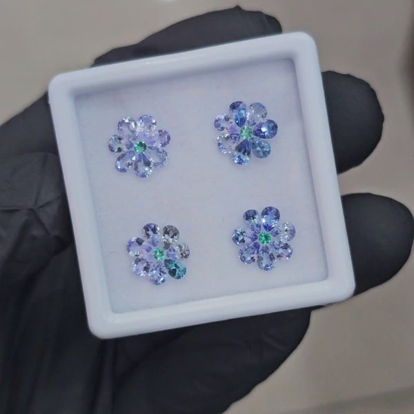 32 Pcs Of Natural Unheated Tanzanite & Tsavorite Faceted | Shape: Round & Pear | Size: 2-4mm