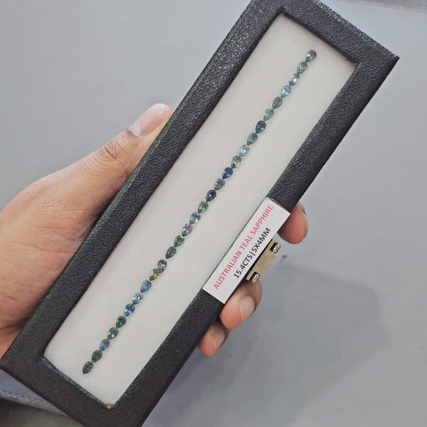15.4cts  Natural Teal Sapphire Bracelet Layout From Australia | 5X4mm| Pear | Unheated