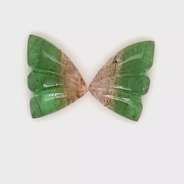 Natural Watermelon Tourmaline Butterfly Carved Pair | Size:12x9mm