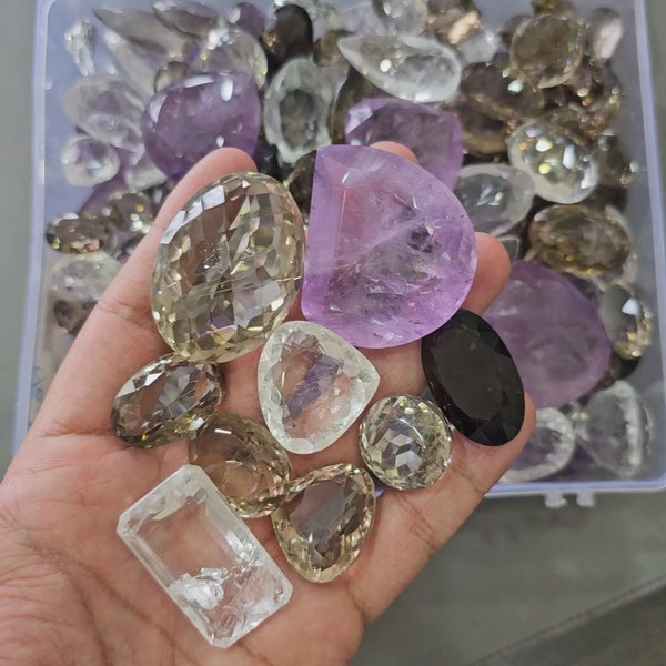 500Gram Mix Brazilian Faceted Crystal | Mix of Amethyst, Clear quartz, Smoky, Phantom, Imperial Quartz, White Topaz