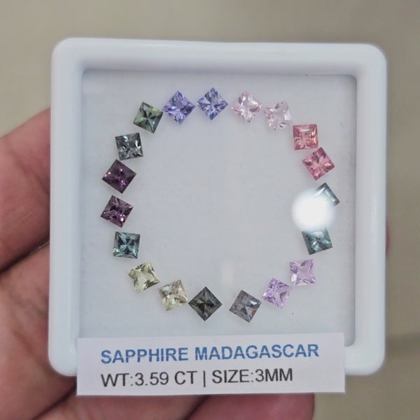Box Of Natural Madagascar Unheated Sapphire  | 3mm | Square