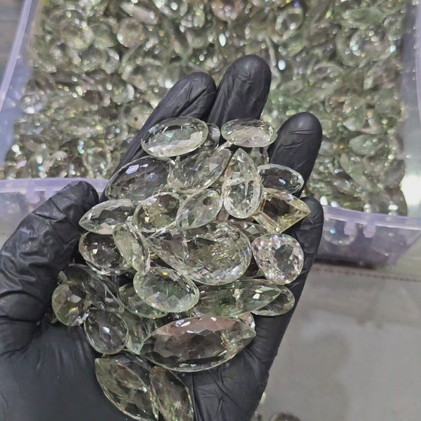 250 Grams of Unheated Prasiolite with inclusions Faceted | 20-40mm | 40-50Pcs