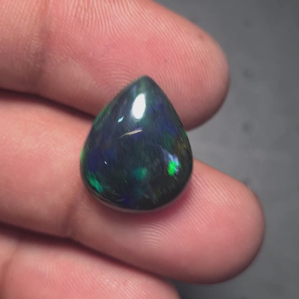 Natural Ethiopian Black Smoked Opal Cabochon| Pear| Size: 17x14mm | 5.7 Cts