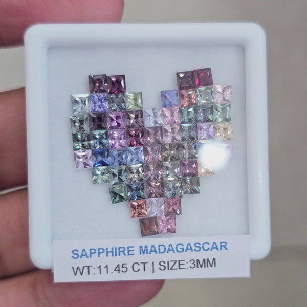 Box Of Natural Madagascar Unheated Sapphire  | 3mm | Square