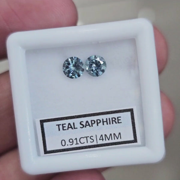 0.91cts  Pair Natural Australian Teal Sapphire | 4mm| Round | Unheated