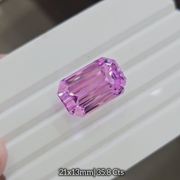 35.8 Cts Natural Kunzite Faceted Clean| With Certificate| 21x13mm | Rectangle |Clean