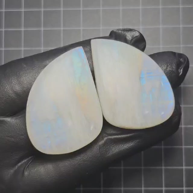 1 Pair Natural White Rainbow Cabochon Gemstone Fancy Shape: 44x30mm