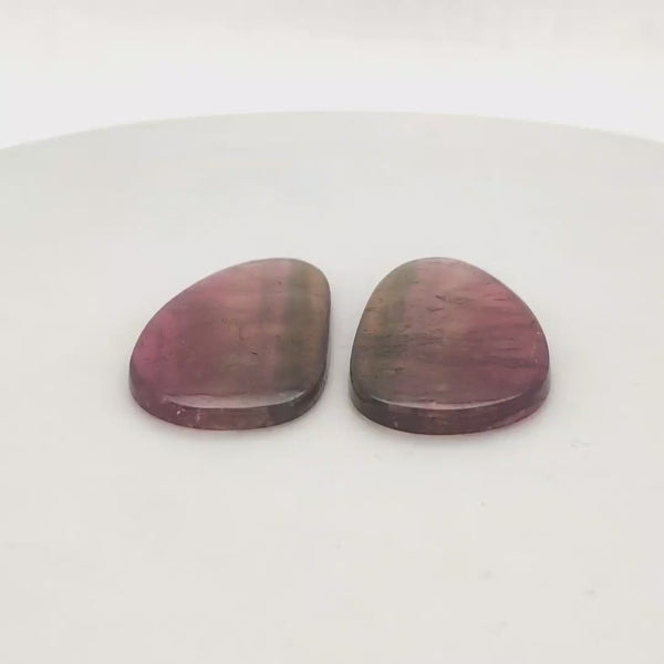 1 Pair Of Natural Watermelon Tourmaline Slice | Size:35X19mm | With Certificate