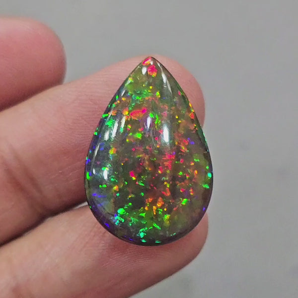 Natural Ethiopian Black Smoked Opal Cabochon | Pear | Size: 25x17mm | 10.5Cts