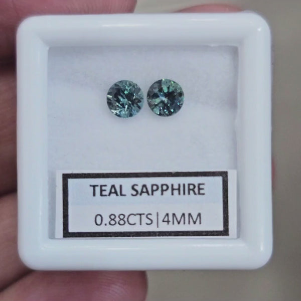 0.88cts  Pair Natural Australian Teal Sapphire | 4mm| Round | Unheated
