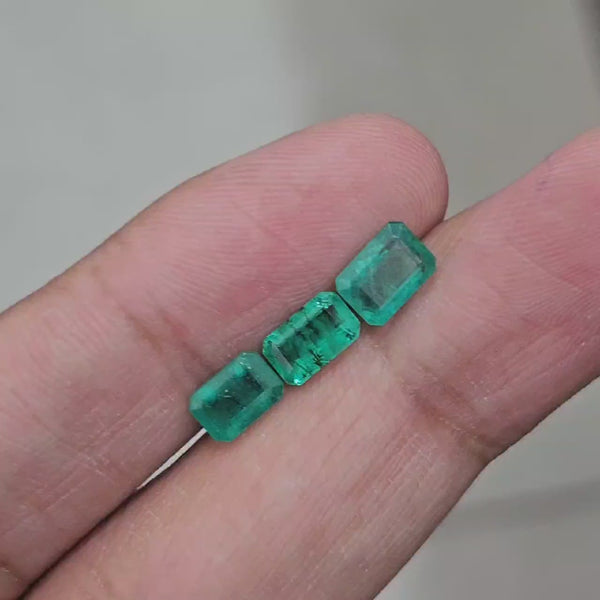 3 Pcs Natural Zambian Emerald Faceted | Rectangle | Size: 7mm