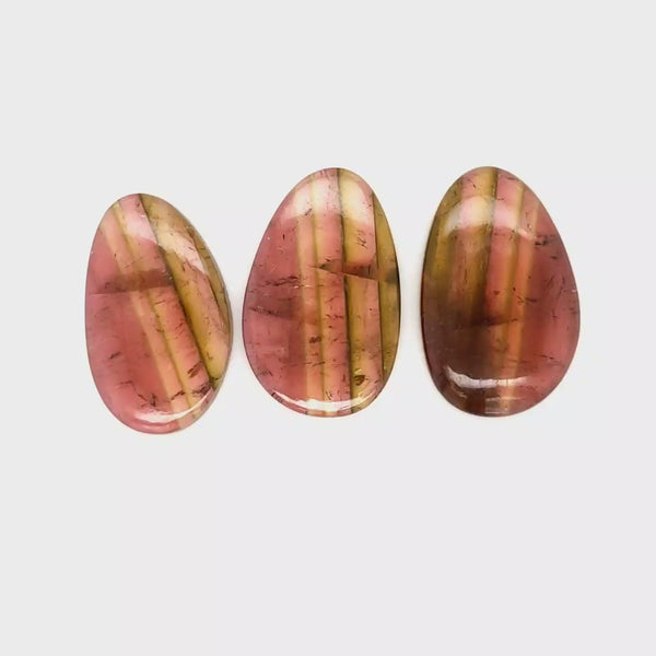 3 Pcs Of Natural Watermelon Tourmaline Slice | Size:29x19mm | With Certificate