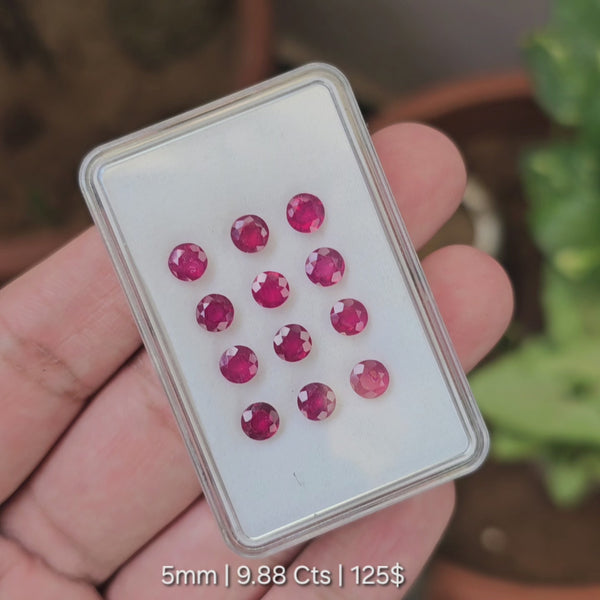 15 Pcs Of Natural Ruby Faceted Gemstone | Shape: Round | Size:5mm