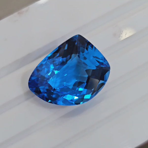 34.8Cts Of Natural Swiss Blue Topaz Checker Cut | Fancy | 22x17mm