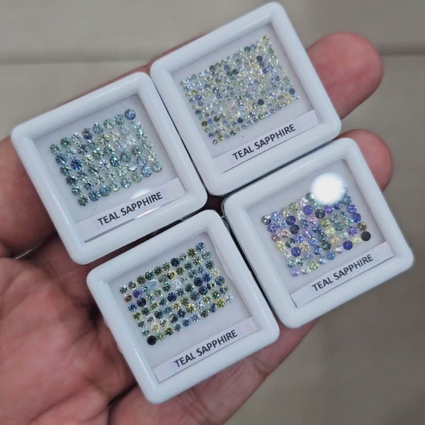 4 Boxes of Natural Australian Teal Sapphire Melee Set | Round | Unheated