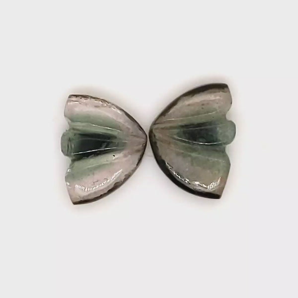 Natural Watermelon Tourmaline Butterfly Carved Pair | Size:11x8mm