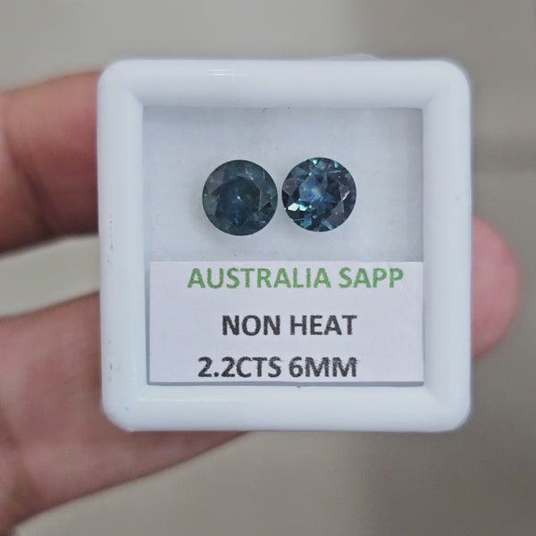 2.2cts Pair Natural Australian Teal Sapphire | 6mm| Round |Unheated
