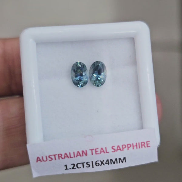 1.2cts Pair Natural Australian Teal Sapphire | 6x4mm| Oval |Unheated