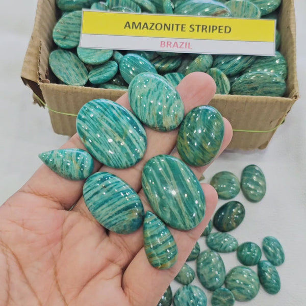500 Grams of Natural Natural Amazonite Striped Cabochons | 20–40mm | 60–80 Pcs