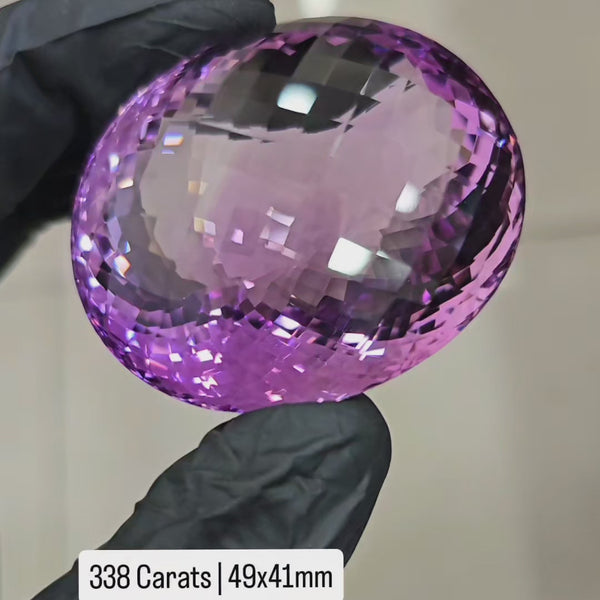 338Cts | Natural Big Size Lavender Amethyst Checker Cut | Oval | 49x41mm