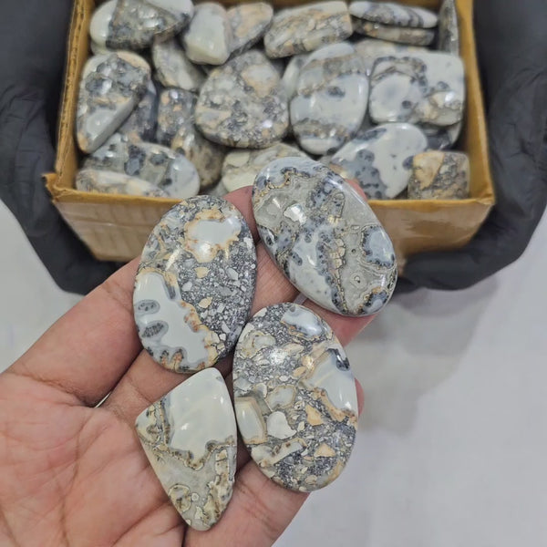 500 Grams Natural Gray Maligano Jasper Gemstones | 30-50 Pcs (Approx.) | 20–45mm