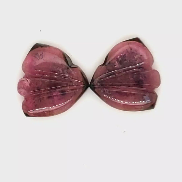 Natural Watermelon Tourmaline Butterfly Carved Pair | Size:13x12mm