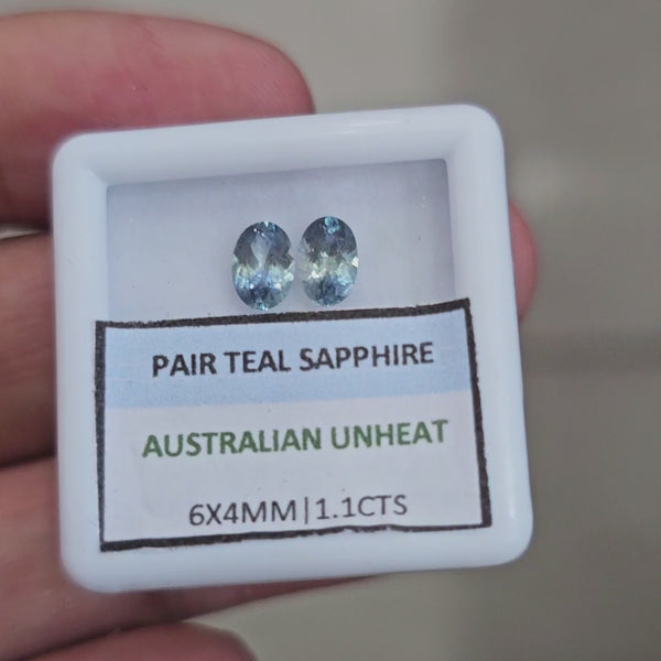 1.1cts Pair Natural Australian Teal Sapphire | 6x4mm| Oval |Unheated