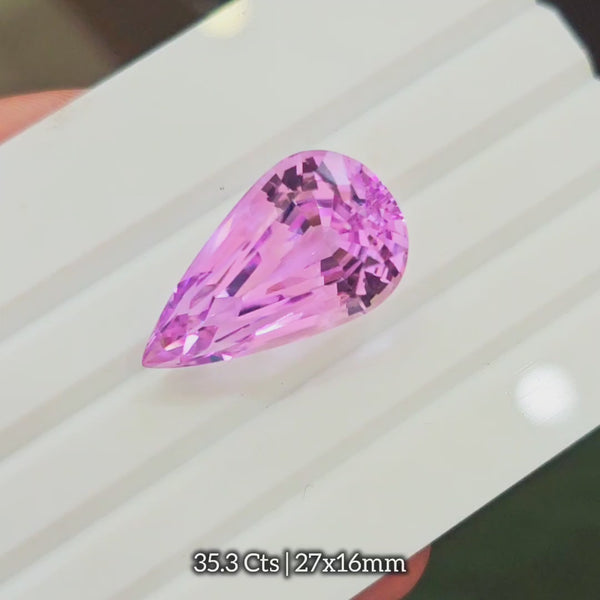 35.3 Cts Natural Kunzite Faceted Clean| With Certificate| 27x16mm | Pear |Clean